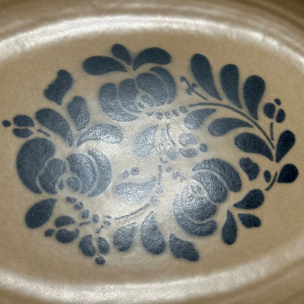 Pfaltzgraff Folk Art Pattern Oval Serving Platter Stoneware Blue Floral VTG 14